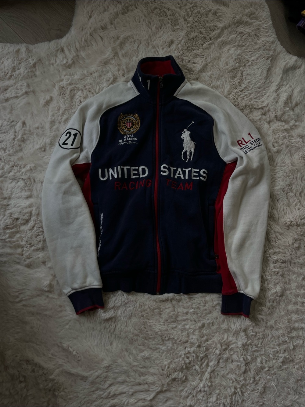 Polo by Ralph Lauren Navy, White & Red United States Racing Jacket